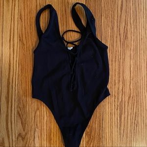 Black Stretchy Lace up Bodysuit